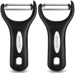 Spring Chef Swivel Vegetable Y Peeler, Soft Grip Handle and Ultra Sharp Stainless Steel Blades - Kitchen Peeler Dishwasher Safe For Veggie, Fruit, Potato, Carrot, Apple - Black - Set of 2