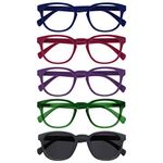 Opulize Pop 5 Pack Reading Glasses with Sun Reader Retro Blue Pink Purple Green Grey Mens Womens RRRRS2-34567 +3.50