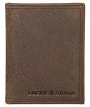 Lucky Brand Men's Embossed Trifold and L-fold Wallet, DBL Stitched Leather - Brown, L-Fold