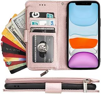 Cavor for iPhone 11 Case,PU Leather Zip Pocket Wallet Flip Cover Case Magnetic Closure Book Design with Kickstand Feature & Card Slots Compartment for iPhone 11(6.1")-Pink
