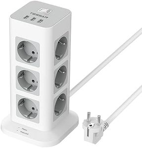 TESSAN Tour Multiprise avec 12 Prises et 3 USB, Multiprise Parafoudre Parasurtenseur avec Interrupteur, Multi Prise Electrique pour Bureau et Maison, Multiprise Connectée 2M Câble, 3600W, Gris