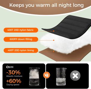 QEZER XXL Down Sleeping Bag – 230x100cm, 1300g, Black, 3-4 Season Lightweight for Adults Camping