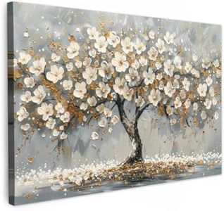 MuchoWow© Stampa Foto 120x80 cm Quadro Moderno Quadri Moderni Soggiorno Con Cornice Stampe Da Parete Camera Da Letto Matrimoniale Decorazione CanvasAlbero - Fiori - Bianco - Arte - Astratti