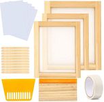 Screen Printing Starter Kit, 10 x 14 Inch and 10x11 Inch Wood Silk Screen Printing Frame White Mesh Screen Printing Squeegees Inkjet Transparency Film and Mask Tape For Craft-21 Pieces