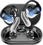 Open Ear Wireless Earbuds, Sports Bluetooth Headphones with Real Time Translation, 80Hrs Playtime with LED Power Display, Noise Canceling Headset, IP55 Waterproof Earphones for Workout/Running Black