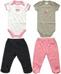 Spasilk Newborn Baby Layette Set, Short Sleeve Bodysuits and Pull-On Footed Pants, 4 Piece, Pink and Grey, 9 Months