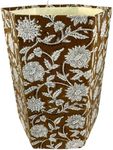 Fern Trail 3.3 Gallon Waste Basket | Small Decorative Block Printed Trash Can | Living Room, Bedroom, Bathroom | Eco Friendly and Plastic Free