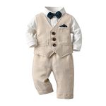 Volunboy Baby Boy Suit Toddler Formal Outfit Kids 3 Piece Vest Gentleman Clothes Long Sleeve Shirt and Pants Set (KhakiPlaid, 6-12 Months)