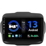 SXAUTO【Built-in DAB】Android 13 IPS Car Stereo For Jeep Renegade (2015-2018) - Wireless CarPlay/Android Auto/DSP - LED Camera + MIC - 4G+64G - 9 Inch 2 Din - AHD Steering Wheel Fast-boot 360-Camera
