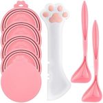 Uiifan 8 Pcs Pet Food Can Supplies Set 5 Pcs Universal Silicone Pet Food Can Covers Lids 2 Pcs Silicone Can Spoons 1 Pcs Multifunctional Pet Can Opener for Pets Dogs Cats Feeding Can (Pink)