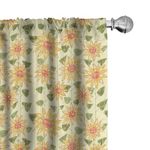 Ambesonne Sunflower Window Curtains, Floral Nature Pattern in Patchwork Style Rustic Country Design, Lightweight Decor 2-Panel Set with Rod Pocket, Pair of - 28" x 63", Green Olive