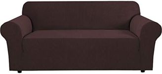 H.VERSAILTEX Stretch Oversized Sofa Cover 1 Piece Sofa Slipcovers for Living Room Feature Thick Checked Jacquard Fabric with Elastic Bottom, Sofa X-Large - Chocolate