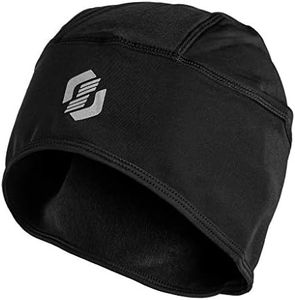 SLS3 Runners Hats for Men Women, Thin Winter Helmet Liner, Moisture Wicking Cycling Skull Cap Under Helmet, Sports Performance & Workout Beanie for Cold Weather (Black)