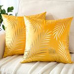 JOTOM Set of 2 Cushion Covers Velvet Decor Throw Pillow Covers Gold Leaves Decorative Pillow Cases Bronzing Flannelette Cushion Cover for Couch Bedroom Sofa Car Home Living Room Decor 40x40cm (Yellow)