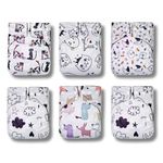 KAWAII BABY 6 One Size Charcoal Cloth Diapers with 12 Diaper Inserts, Super Absorbent, Waterproof, Reusable Nappies with Booster Pads, One Size Fit Babies 8-36 lbs