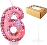Birthday Candles Number 6,Pink Glitter Happy Birthday Cake Candles Handmade Sequin Numeral Candle