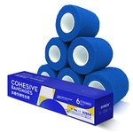 Cohesive Bandage 2" x 5 Yards, 6 Rolls, Self Adherent Wrap Medical Tape, Adhesive Flexible Breathable First Aid Gauze Ideal for Stretch Athletic, Ankle Sprains & Swelling, Sports, Blue