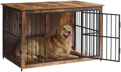 Feandrea Wooden Dog Crate Furniture, 48 Inches Heavy-Duty Kennel for Dogs up to 110 lb, with Double Doors and Enclosed Wood Base, Modern Pet Cage End Table Indoor, Rustic Brown