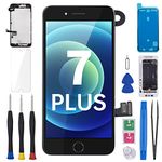 for iPhone 7 Plus Screen Replacement 5.5” Black with Home Button, LCD Display Digitizer 3D Touch Full Assembly with Front Camera Speaker Sensor Glass Protector Repair Kit Fix Tools A1661, A1784, A1785