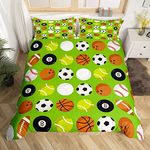 Loussiesd Kids Basketball Bedding Set American Football Soccer Ball Volleyball Bowling Bedding Duvet Cover Set For Boys Ball Games Sports Comforter Cover Set Ball Hobby Bedroom Super King