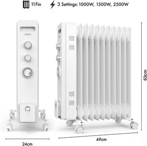 VonHaus 11-Fin Oil Radiator Heater, 2500W – Portable Electric