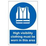 V Safety 41065AU-S High Visibility Clothing Must Be Worn In This Area PPE Sign - Portrait - 200mm x 300mm - Self Adhesive Vinyl, Blue