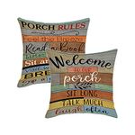 Jartinle Decorative Outdoor Pillow Covers Porch Rules Sign Farmhouse Throw Pillow Covers, Square Linen Patio Cushion Cases for Couch Bench Seat Chair Car 18x18 Inch