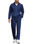 COOFANDY Sweat Suit Set For Men Jogging Suits Men'S Athletic 2 Pieces Tracksuit Full Zip Jackets Pants Navy Blue Medium