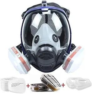 SupMusk Full Face Respirator Mask Reusable, Silicone Large View Work Respirator Mask with Filters, Reusable Anti-Fog Lens Face Shield Protection Dustproof Masks for Painting Processing