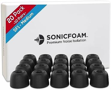 SONICFOAM Memory Foam Earbud Tips - Premium Noise Isolation, Replacement Foam Earphone Tips, 20 Pack for in Ear Headphone Earbuds (SF1 Medium, Black)
