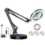 BROLAVIYA Overhead Heavy Base 5X Magnifying Glass with Led Light and Stand, 3 Color Modes Dimmable, Flexible Metal Arm, Magnifier Desk Lamp for Crafts, Makeup, Reading, Photography – Black
