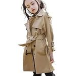 amropi Girl's Trench Coat Single Breasted Windbreaker Jacket Outwear with Belt (Khaki,10-13Years)