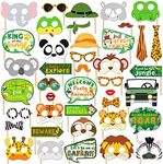 41PCS Jungle Safari Photo Booth Props Wild Animals Forest Themed Party Props Kit for Jungle Safari Kids Baby Shower Birthday Party Decorations Supplies