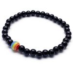 Rainbow Bead Pride Bracelet, Black Acrylic Beads and Rainbow Bead, LGB LGBT LGBTQ Gay Lesbian Bi Trans Queer Awareness : Size Small/Medium 7 inches