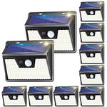 Solar Lights Outdoor Motion Sensor Lights 3 Modes, Solar Powered Security Lights (Permanent On All Night/Smart Brightness Control) IP65 Led Solar Lights Outdoor (10 Packs)