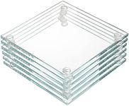 YOUEON Set of 6 Square Glass Drink Coasters, 3.5"x3.5" Crystal Coasters for Drinks, ecorative Glass Plates Clear Glass Coasters for Mugs, Cups, Dining Tables, Office, Kitchen, Home Decor and Parties