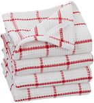 Fabstyles 100% Cotton Waffle Weave Kitchen Towels, 18" x 28" Extra Large Dish Towels, Restaurant Grade Tea Towels for Kitchen, Washing Dishes, Drying and Cleaning, Serviette De Cuisine (White & Red)