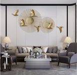 ZasaDecor Metal Sun With Flying Birds Set Of 8 Wall Art For Bedroom/Living Room/Hotels (65 Inch, Electroplated Gold)