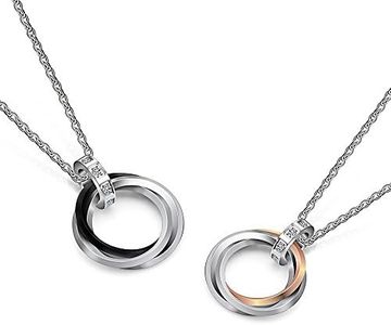Uloveido His and Hers Titanium Triple Circle Ring Necklace Pairs Matching Friendship Necklace 3 for Couples TN053-Couple
