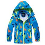 HZXVic Waterproof Hooded Jacket for Boys Girls,Kids Rain Jacket Outdoor Windbreaker Dinosaur Raincoat (Blue 4T)