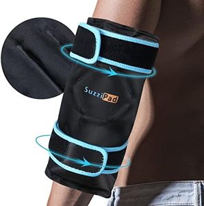 SuzziPad Elbow Ice Pack for Injuries with Double-Sided Fabric Cover, Wearable Ice Elbow Wrap with Cold Compress, Pain Relief for Forearm, Tennis Elbow, Golfers Elbow, Bursitis and Sport Injuries