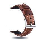 Berfine 22mm Quick Release Retro Leather Watch Band,Vintage Oil-tanned Pull-up Leather Watch Strap Replacement,Brown