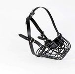 Strong Metal Wire Basket Dog Muzzle for American Bully (B2, Black leather/Black wire)