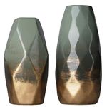 TERESA'S COLLECTIONS Gold and Green Modern Ceramic Vase, Home Décor Accents, Flower Vases for centerpieces, Decorative Vases for Fireplace Mantel Decor, Living Room, Table, Shelf, 9 inches-Set of 2