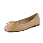 CUSHIONAIRE Women's Como Bow Flat with +Memory Foam and Wide Widths Available, Beige, 10