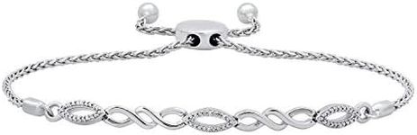 Dazzlingrock Collection 0.10 Carat (ctw) Round White Diamond Ladies Infinity Women's Bolo Bracelet 110 CT, Sterling Silver