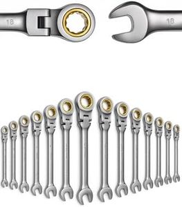 MoJoTools 16-Piece Flex-Head Ratcheting Combination Wrench Set-Includes Metric 6-24mm Ratchet Combination Wrenches Set,72-Teeth,Cr-V Constructed,Nickel Plated,Organizer Bag