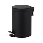 iTrend Pedal Bin Round Matt Black - Stainless Steel Pedal Bin with Lid - Household Rubbish Bin for Bathroom, Kitchen & Office - Rustproof Dustbin with Removable Plastic Container - Garbage Can (5L)