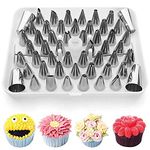 Okayji Steel 52-Pieces Icing Nozzles Tips Nozzle Cake Decorating Set with Flower Nail & Coupler Cake Decoration