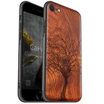 Carveit Wood Case for iPhone SE 2022 Case & SE 2020 [Natural Wood & Soft TPU] Shockproof Protective Cover Wooden Phone Case Compatible with iPhone SE 3rd Generation Case (Leafy Tree-Rosy)